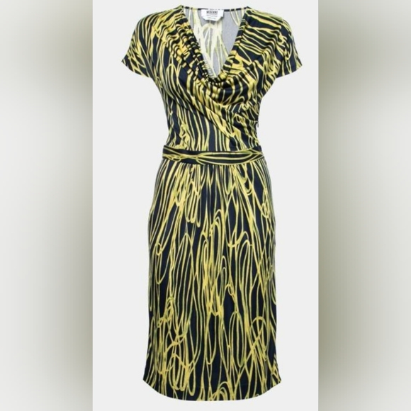 Moschino Cheap and Chic Navy Blue & Yellow Printed Silk Jersey Dress Size 8 - Picture 1 of 12